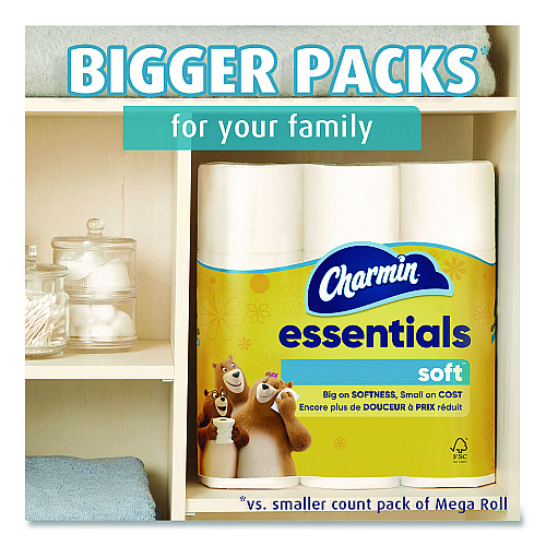 Essentials Soft Bathroom Tissue, Septic Safe, 2-Ply, White, 330 Sheets/Roll, 9 Rolls/Pack, 4 Packs/Carton
