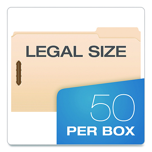 Pendaflex Manila Fastener Folders, 1.5" Expansion, 2 Fasteners, Legal Size, Manila Exterior, 50/Box (29538GW)