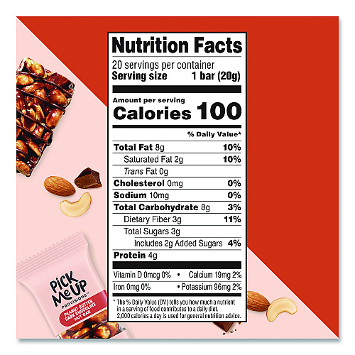Pick Me Up Provisions Nut Bars, Peanut Butter Dark Chocolate, 0.7 oz Bar, 20/Box (PM62796CC)