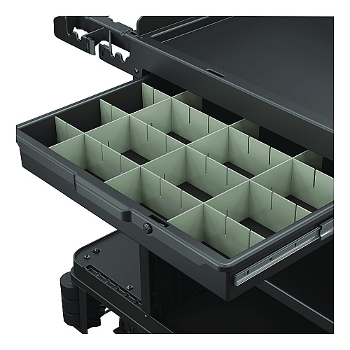 Lockable Slide Drawer with Dividers for Suncast Commercial Full-Size Housekeeping Carts HKC1000/HKC2000, Plastic, Black (HKCDRW2)