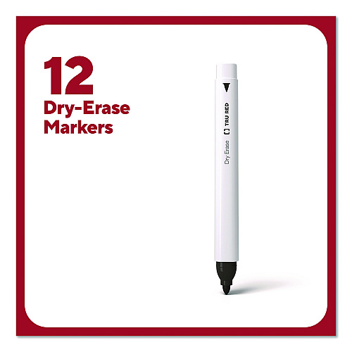 TRU RED Pen Dry Erase Markers, Bullet Fine Tip, Assorted Colors, 12/Pack (TR61455)