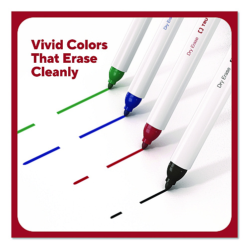 TRU RED Pen Dry Erase Markers, Bullet Fine Tip, Assorted Colors, 12/Pack (TR61455)