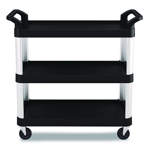 Suncast Commercial Three-Shelf Service Cart, Metal/Plastic, 3 Shelves, 300 lb Capacity, 20" x 39.85" x 38.17", Black (RC2040)