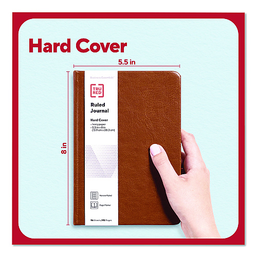 TRU RED Hardcover Business Journal with Elastic Closure, 1-Subject, Narrow Rule, Cognac Cover, (96) 8 x 5.5 Sheets (TR61950)