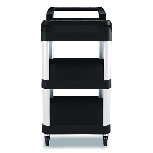 Suncast Commercial Three-Shelf Service Cart, Metal/Plastic, 3 Shelves, 300 lb Capacity, 20" x 34" x 37.92", Black (RC2030)