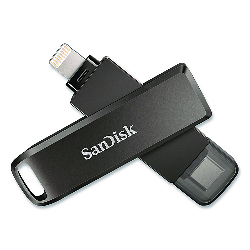SanDisk Dual Phone USB 3.2 Type-C/Lightning Flash Drive, 128 GB, Black (IX70N128GAG6)