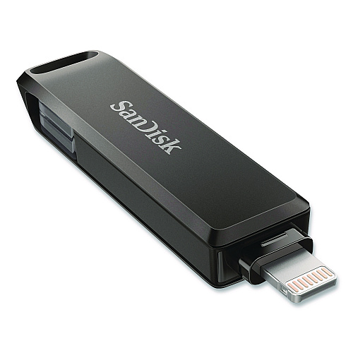 SanDisk Dual Phone USB 3.2 Type-C/Lightning Flash Drive, 128 GB, Black (IX70N128GAG6)