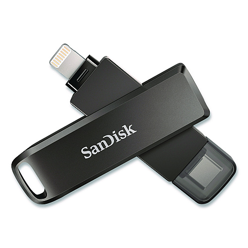 SanDisk Dual Phone USB 3.2 Type-C/Lightning Flash Drive, 256 GB, Black (IX70N256GAG6)