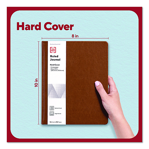 TRU RED Hardcover Business Journal with Elastic Closure, 1-Subject, Narrow Rule, Cognac Cover, (96) 10 x 8 Sheets (TR61951)
