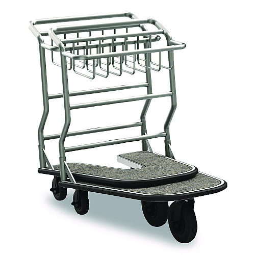 Suncast Commercial Nesting Luggage Cart with Carpeted Platform, 300 lb Capacity, 27 x 37 x 37.5, Silver/Black (MLCNC600)