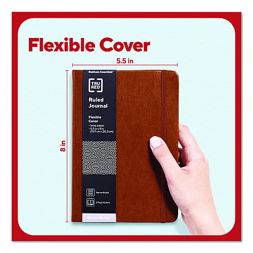 TRU RED Flexible-Cover Business Journal with Elastic Closure, 1-Subject, Narrow Rule, Cognac Cover, (128) 8 x 5.5 Sheets (TR61952)
