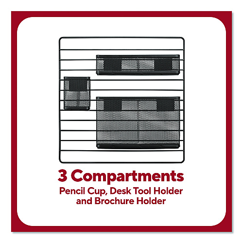 TRU RED Metal Mesh 3-Compartment Cubicle/Wall-Mount Office Supplies Organizer, 15" x 15", Black (TR61967)