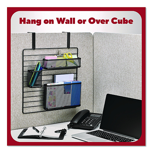TRU RED Metal Mesh 3-Compartment Cubicle/Wall-Mount Office Supplies Organizer, 15" x 15", Black (TR61967)
