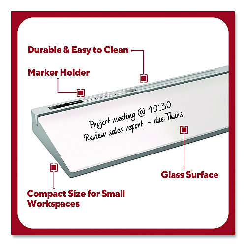 TRU RED Glass Desktop Dry Erase Board, 18.1" x 5.9", White Surface, Aluminum Frame (TR62579)