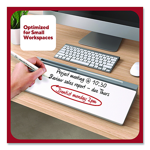 TRU RED Glass Desktop Dry Erase Board, 18.1" x 5.9", White Surface, Aluminum Frame (TR62579)