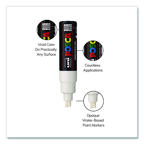 POSCA Water-Based Paint Markers, Broad Chisel Tip, White (PC8KWHITE)