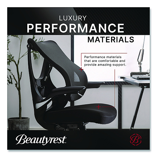 Beautyrest ErgoMax Mesh Swivel Task Chair, Supports Up to 275 lb, 19" x 22.75" Seat Height, Black Back/Seat, Black Base (60078BLK)