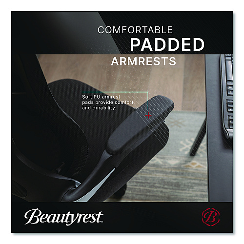 Beautyrest ErgoMax Mesh Swivel Task Chair, Supports Up to 275 lb, 19" x 22.75" Seat Height, Black Back/Seat, Black Base (60078BLK)