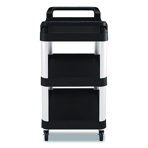 Suncast Commercial Three-Shelf Service Cart, Metal/Plastic, 3 Shelves, 300 lb Capacity, 20" x 39.85" x 38.17", Black (RC2040)