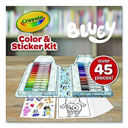 Crayola Bluey Color and Sticker Kit, (26) Pip-Squeaks Skinnies Washable Markers, (20) Coloring Pages, (1) Sticker Sheet (41235)