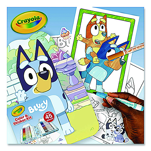 Crayola Bluey Color and Sticker Kit, (26) Pip-Squeaks Skinnies Washable Markers, (20) Coloring Pages, (1) Sticker Sheet (41235)