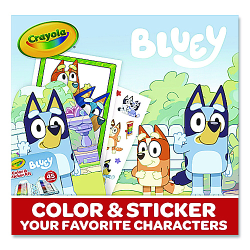 Crayola Bluey Color and Sticker Kit, (26) Pip-Squeaks Skinnies Washable Markers, (20) Coloring Pages, (1) Sticker Sheet (41235)