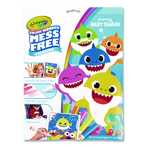 Crayola Pinkfong Baby Shark Color Wonder Kit, (18) Coloring Pages, (5) Baby Shark Collection Markers (757103)