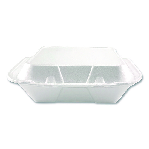 Plastifar Foam Hinged Lid Containers, 3-Compartment, 9 x 9 x 3, White, Foam, 200/Carton (12083)