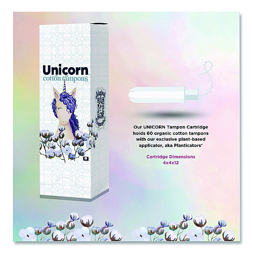 Unicorn Cotton Tampons, Regular, 60/Box, 6 Boxes/Carton (TOP08159)
