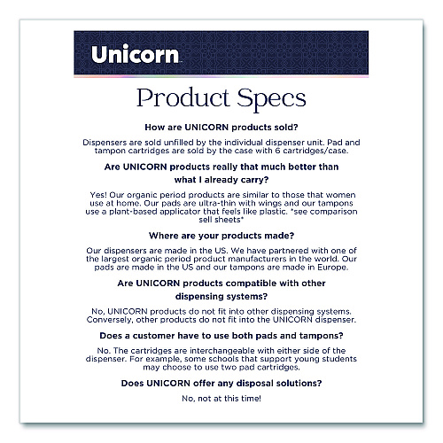 Unicorn Cotton Tampons, Regular, 60/Box, 6 Boxes/Carton (TOP08159)