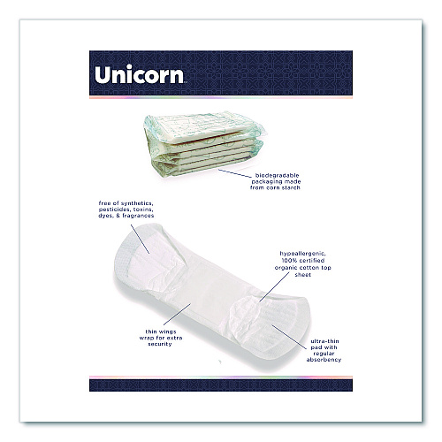 Unicorn Cotton Maxi Pads with Wings, Regular Absorbency, 40 Pads/Cartridge, 6 Cartridges/Pack (TOP08197)