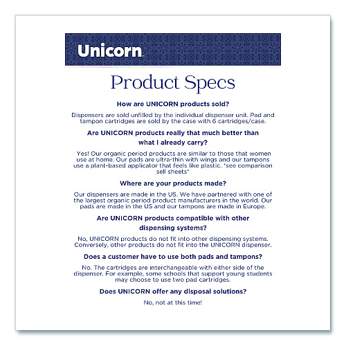 Unicorn Cotton Maxi Pads with Wings, Regular Absorbency, 40 Pads/Cartridge, 6 Cartridges/Pack (TOP08197)
