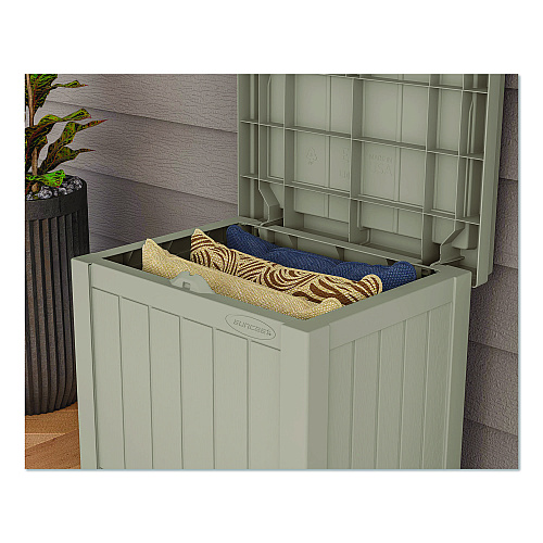 Suncast Small Deck Box with Storage Seat, 2.94 cu ft, 22 x 17 x 20.5, Light Taupe (SS601)