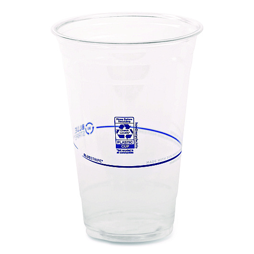 Eco-Products BlueStripe Recycled Content Clear Plastic Cold Drink Cups, 24 oz, 600/Carton (EPCR24)