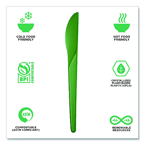 Eco-Products Plantware Compostable Cutlery, Knife, Plastic, Green, 1,000/Carton (EPS011G)