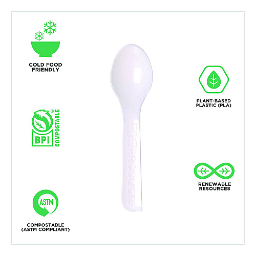 Eco-Products Plantware CPLA Tasting Spoon, Plastic, 3", White, 2,000/Carton (EPS016)