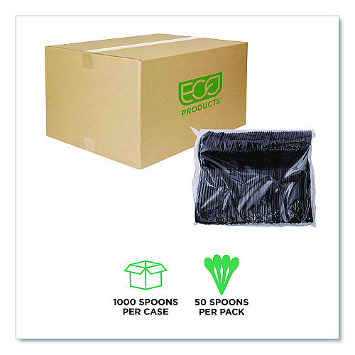 Eco-Products 100% Recycled Content Cutlery, Soup Spoon, Plastic, Black, 50/Pack, 20 Packs/Carton (EPS114)