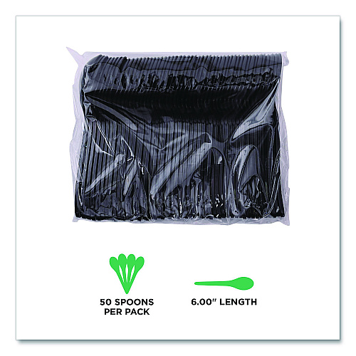 Eco-Products 100% Recycled Content Cutlery, Soup Spoon, Plastic, Black, 50/Pack, 20 Packs/Carton (EPS114)