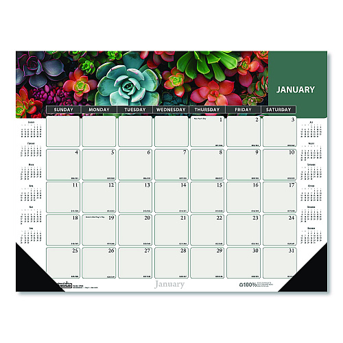 House of Doolittle Recycled Succulent and Cacti Desk Pad Calendar, 17 x 22, Multicolor Sheets, Black Corners, 12-Month (Jan to Dec): 2026 (121)
