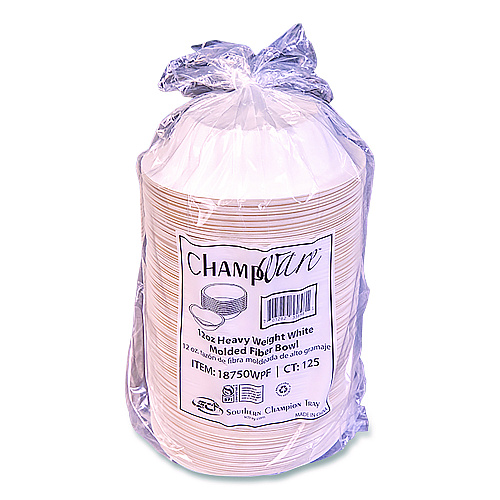 SCT ChampWare Molded Fiber Tableware, Bowl, 12 oz, White, 125/Sleeve, 8 Sleeves/Carton (18750WPF)