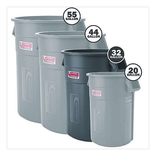 Suncast Commercial Injection Molded Utility Trash Can, 32 gal, Plastic/Resin, Gray (TCU32)