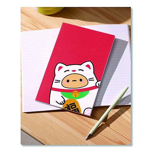 Denik Smoko Tayto Lucky Cat Layflat Notebook, 1-Subject, Medium/College Rule, Red/White/Brown Cover, (72) 8 x 5 Sheets (LFC1885L)
