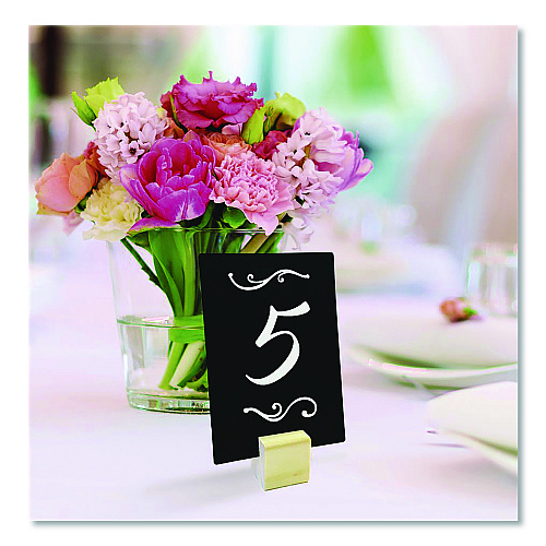 Excello Global Products Tabletop Chalkboard Tag, Black Surface, Teak Wood Holder, 3 x 4, 6/Pack (EGPHD0508S)