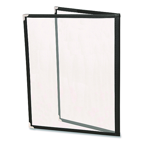 Excello Global Products Menu Holder For 8.5 x 11 Menus, Portrait Orientation, 4-View, 9.6 x 12 Holder, Clear/Black/Silver, 10/Pack (SPLSMENU4)