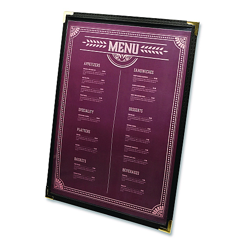 Excello Global Products Menu Holder For 8.5 x 11 Menus, Portrait Orientation, 9.3 x 11.9 Holder, Clear/Black/Gold (SPLSMENU21PK)