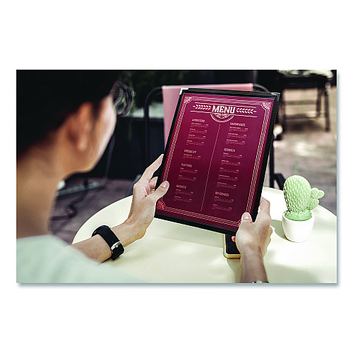 Excello Global Products Menu Holder For 8.5 x 11 Menus, Portrait Orientation, 9.3 x 11.9 Holder, Clear/Black/Gold (SPLSMENU21PK)