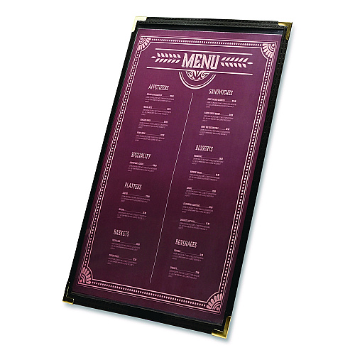 Excello Global Products Menu Holder For 11 x 17 Menus, Portrait Orientation, 11.7 x 18, Clear/Black/Silver (SPLSMENU1117)