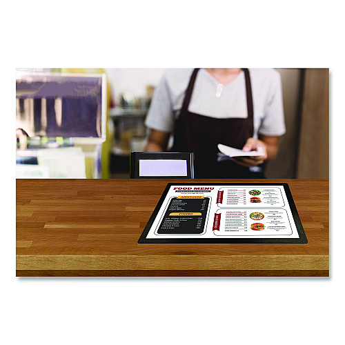 Excello Global Products Menu Holder For 8.5 x 11 Menus, Landscape Orientation, 12.6 x 10.2 Holder, Clear/Black (SPLSMENU8511)