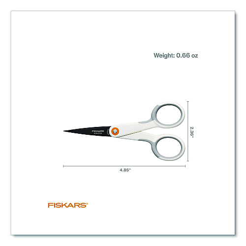 Fiskars SoftGrip Nonstick Scissors, 5" Long, Straight White/Gray Handle (1069763)