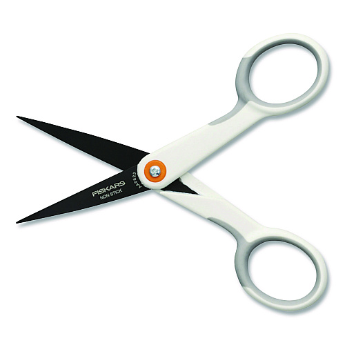 Fiskars SoftGrip Nonstick Scissors, 5" Long, Straight White/Gray Handle (1069763)
